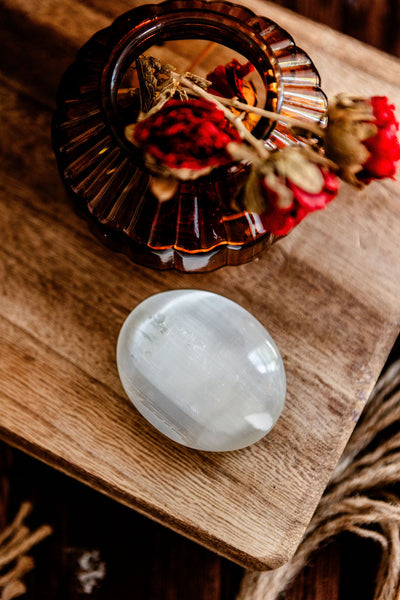Selenite Palm Stone
