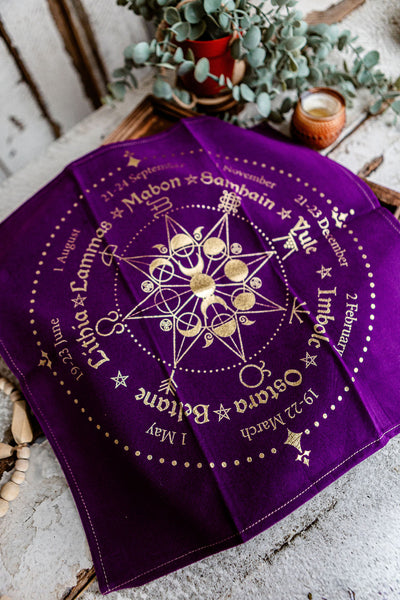 Wheel of the Year Altar Cloth (Royal Purple and Gold)