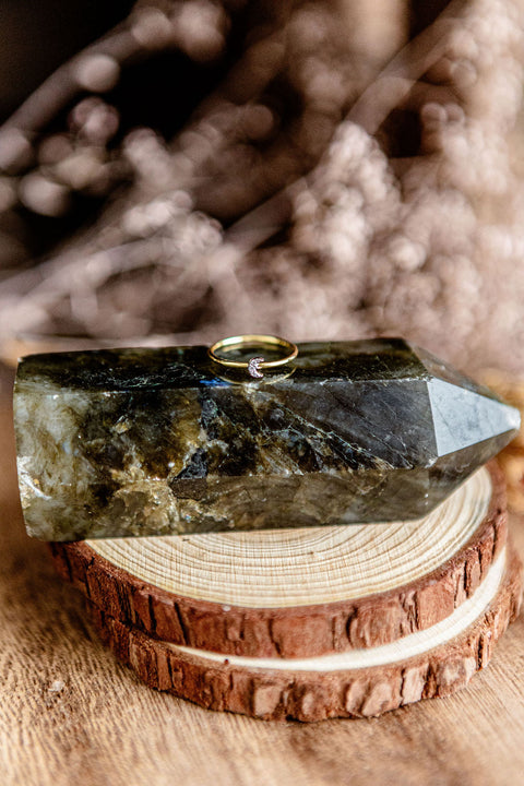 Pave Diamond Crescent Moon Ring